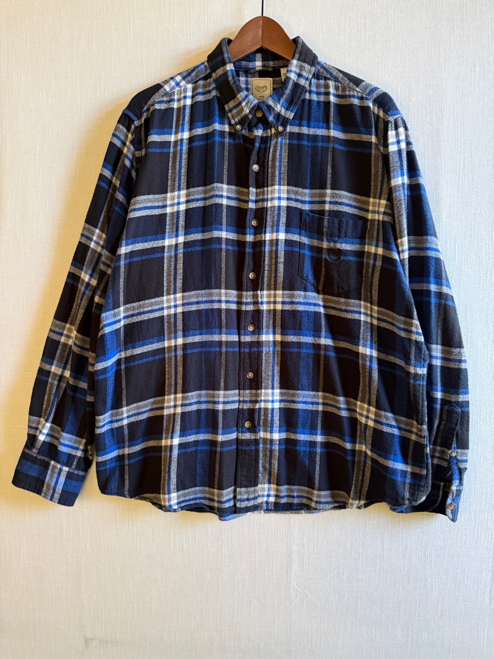 Chaps Black & Blue Plaid 100% Cotton Flannel Shirt - Size XL